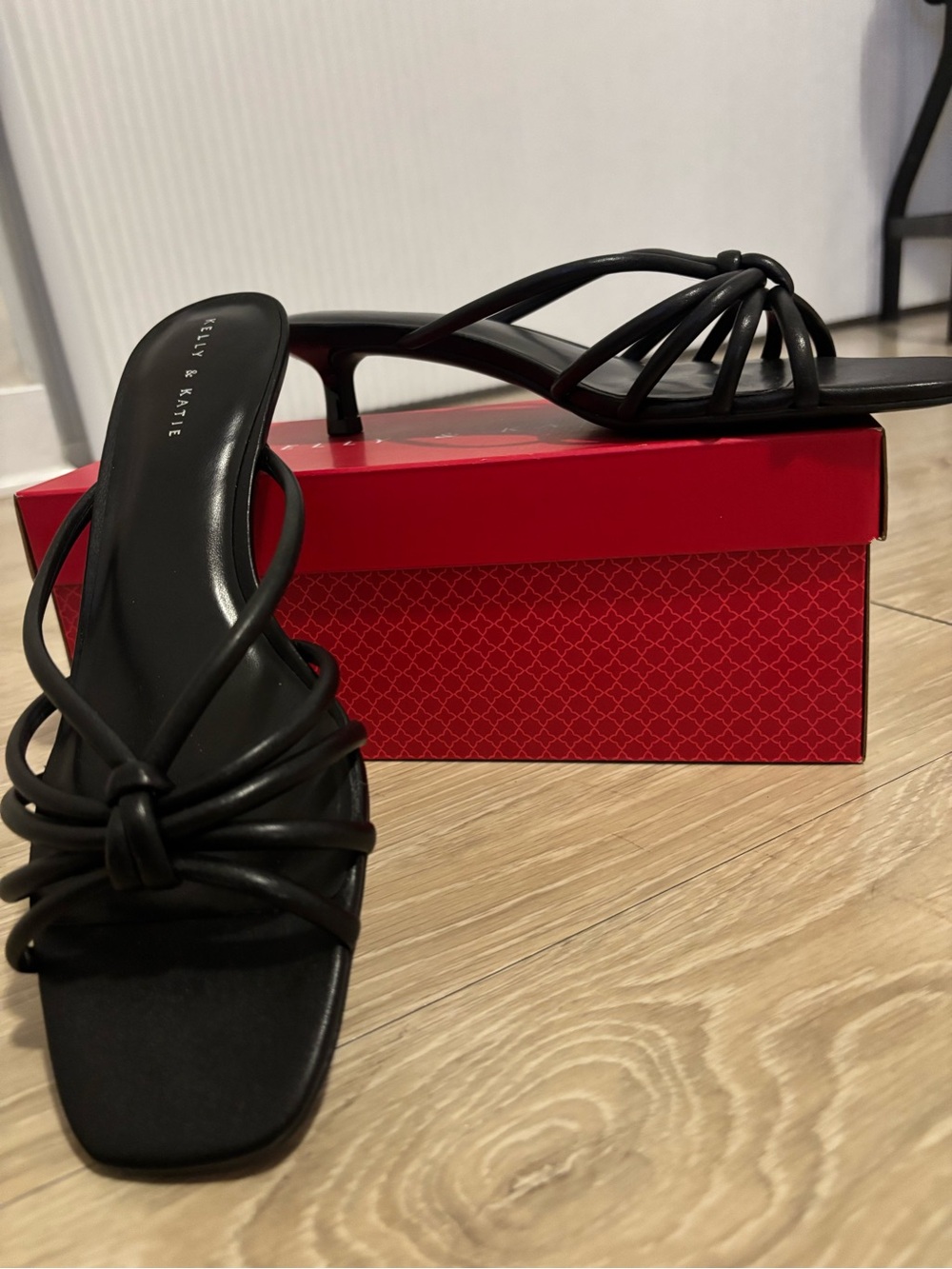Kelly & Katie Zyna Black Knotted Strap Kitten Heel Sandals